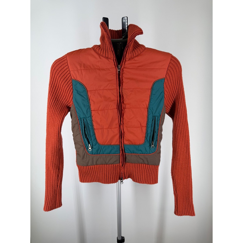 Mossimo Womens Orange Colorblock Quilted Knit Puffer Cardigan Jacket Size M
